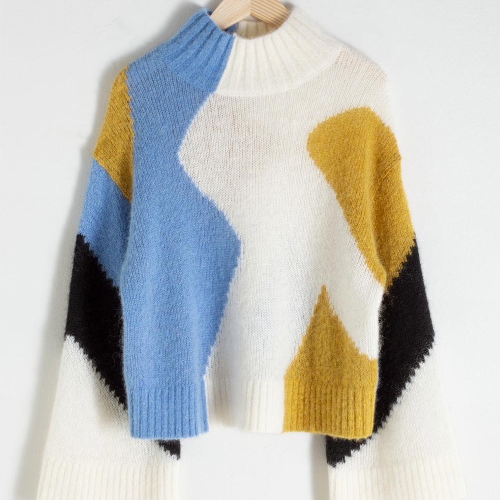 & Other Stories color block mock neck wool-mohair blend sweater